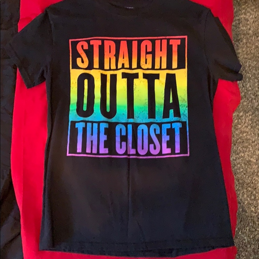Straight out of the closet, pride shirt
